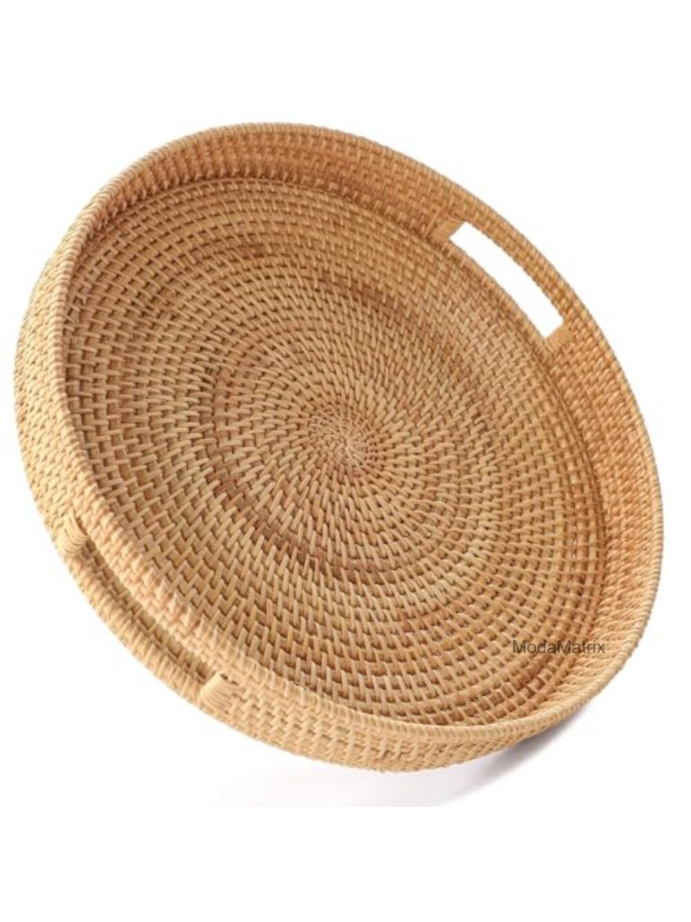 Hand-Woven Round Rattan Serving Tray with Handles 11.8"